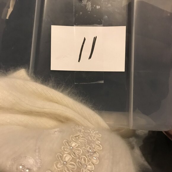 VTG Womens 2XL Open Cardigan Longline Sweater White Angora Blend Pearl Embellish - Picture 12 of 12